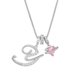 Silver letter E pendant necklace with pink heart stone and white cubic zirconia - Letter Y / Silver