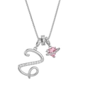 Silver letter S pendant necklace with pink heart Saturn charm and zircon inlay - Letter Z / Silver