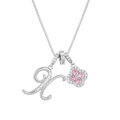 Silver cursive letter K necklace with pink heart clover pendant and micro-set zircons - Silver Letter X Style