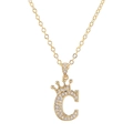 18k gold plated crown initial C necklace with micro-pave zircons on white background - Letter C / Gold