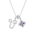 Letter U necklace in 18k gold plating with purple clover pendant and micro-set zircons - Silver U