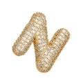 Detailed close-up of a gold-plated letter N pendant with pavé-set white cubic zirconia stones - Letter N