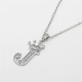 Silver crown letter J pendant necklace with sparkling cubic zirconia in 18k gold plating - Letter J / Silver