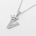 Sparkling crown letter V pendant necklace with micro-paved zircons in silver finish - Letter V / Silver