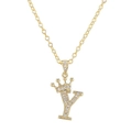 18k gold plated crown letter Y pendant necklace with micro-pave cubic zirconia crystals - Letter Y / Gold