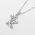 Sparkling silver crown letter K pendant necklace with micro-paved cubic zirconia - Letter K / Silver