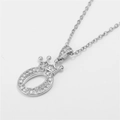 Silver crown initial letter O necklace with zircon stones in 18k gold plating - Letter O / Silver