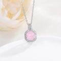 Macro detail of silver perfume bottle pendant with pink gemstone and zircon halo - Ice Pink Pendant Only (Without Chain)