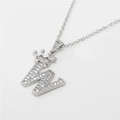 Icy silver 18k gold plated crown letter W necklace with sparkling zircon crystals - Letter W / Silver