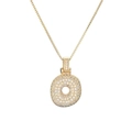 Pendentif circulaire doré avec micro-pavage de zircons et chaîne vénitienne - Lettre O