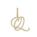 Nahaufnahme der eisigen 18K Goldbuchstaben Q Anhänger mit handbesetzten Zirkonias - Einzelner Anhänger / Gold Q