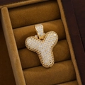Macro shot of gold-plated chunky letter Y pendant with white cubic zirconia in jewelry box - Pendant Only (Without Chain) / Letter Y