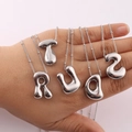 Chubby 3D bubble letter pendant necklace in silver finish featuring letter R design - Letter A / Silver Smooth Q Style + Bead Chain