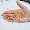 Gold balloon style bubble letter pendants K, M, A, R, H on polished cable chains - Gold Smooth Q Style + Box Chain