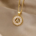 18k gold plated round letter A necklace with baguette cut cubic zirconia stones - Flower Letter A And Bead Chain