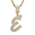 Collana hip hop con ciondolo lettera E dorata e zirconi incastonati su catena a corda - Lettera E / un solo ciondolo, senza catena / Oro