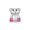 Detailansicht Bären-Anhänger mit rosa Steinen für 10mm Edelstahl-Armband-Zubehör - Silberfarbener Bär mit Strassfüßen (Bär-006)