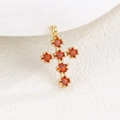 Retro gold plated copper cross necklace with square orange zircon stones for women - Pendant Only (Without Chain) / Dark Red (January)
