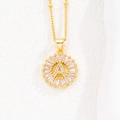 Gold plated pendant necklace featuring a round crystal letter A with sparkling zircons - Letter A / Flower Letter + Beaded Chain