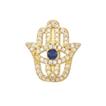 Detailed view of gold-plated Hamsa Hand pendant with sparkling white zircons and blue evil eye - Slide Charm / Gold Hamsa Hand Style (NO.13)