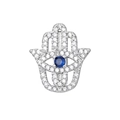 Detail of Hamsa charm in stainless steel with pavé stones and blue evil eye inlay - Slide Charm / Silver Hamsa Hand Style (NO.14)