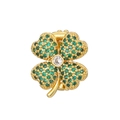 Detailed close-up of a gold-plated four-leaf clover charm with emerald green stones - Slide Charm / Gold Green Clover Style (NO.17)
