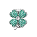 Detail of clover charm in silver finish with green stones and central diamond - Slide Charm / Silver Green Clover Style (NO.18)