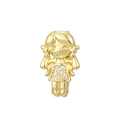 Close-up of golden cartoon girl charm with sparkling cubic zirconia on 10mm mesh strap - Twin Tails Smiling Girl Style (NO.6)