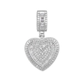 Moderno ciondolo a cuore placcato oro con zirconi taglio baguette su sfondo bianco - singolo pendente (senza catena) / Argento