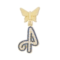 Detail of a golden butterfly pendant with a blue and white crystal encrusted number 4 charm - Letter A Style / Pendant Only (Without Chain)
