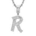 Ciondolo lettera R argento hip hop con zirconi cubici micro-pave e taglio baguette - Lettera R / un solo ciondolo, senza catena / Argento