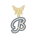 Detail of gold butterfly pendant with sparkling blue and white letter B zircon inlay - Letter B Style / Pendant Only (Without Chain)
