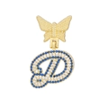 Detail of crystal paved butterfly and letter D pendant in gold finish with blue stones - Letter D Style / Pendant Only (Without Chain)