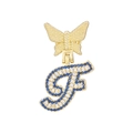 Detail of gold butterfly pendant with letter F featuring blue and white zircon stones - Letter F Style