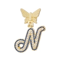 Macro view of crystal butterfly charm with blue and clear zircon stones in letter N shape - Letter N / Pendant With 18K Gold Plated O Chain