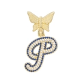 Detail of crystal butterfly pendant with letter P in gold and blue stones - Letter P Style