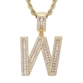 Collana hip hop con pendente lettera W dorata e zirconi incastonati su catena a corda - Lettera W / un solo ciondolo, senza catena / Oro