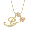 Gold letter E pendant necklace with pink heart planet charm and sparkling crystals - Letter Y Heart Planet Necklace (With Stainless Steel Snake Chain) / Gold