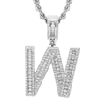 Collana con pendente a lettera W hip hop ghiacciata con placcatura in argento e zircone - Lettera W / un solo ciondolo, senza catena / Argento