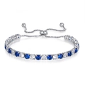Silver-plated tennis bracelet with alternating blue and white 4mm cubic zirconia stones - Adjustable Type / Blue and White