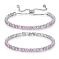 Pink and white cubic zirconia tennis bracelet set with adjustable slider and clasp closure - Bracelet Set / Pink and White
