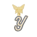 Detailed view of butterfly bail with blue and white zircon pavé gold letter y pendant - Letter Y / Pendant With 18K Gold Plated O Chain