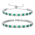 Détails de bracelets de tennis en argent avec émeraudes vertes et oxydes de zirconium - Combinaison de Bracelets Ajustable et Fixe / Or Blanc + Blanc & Vert
