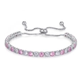 Bracciale tennis 4mm con zirconi rosa e bianchi, chiusura a coulisse, finitura argento - Tipo regolabile / Rosa e Bianco