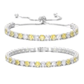 Détail de bracelets tennis avec zircons jaunes et blancs sertis sur métal argenté - Combinaison de Bracelets Ajustable et Fixe / Or Blanc + Blanc & Jaune