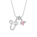 Silver letter necklace with pink heart planet pendant and sparkling cubic zirconia stones - Letter V Heart Planet Necklace (With Stainless Steel Snake Chain) / Silver