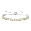 Bracelet tennis bolo argenté avec pierres de zircone alternées jaunes et blanches - Cordon de Serrage Réglable / Or Blanc + Blanc & Jaune