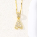Gold plated initial A pendant necklace with micro-paved cubic zirconia crystals - Baguette Letter with Twist Chain (A)
