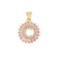 Macro shot of gold-plated pendant with pink baguettes and zircon letter C detail - Gold C