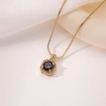 Macro detail of gold box chain and square perfume bottle pendant with purple zircon stone - Pendant Only / Indigo Blue